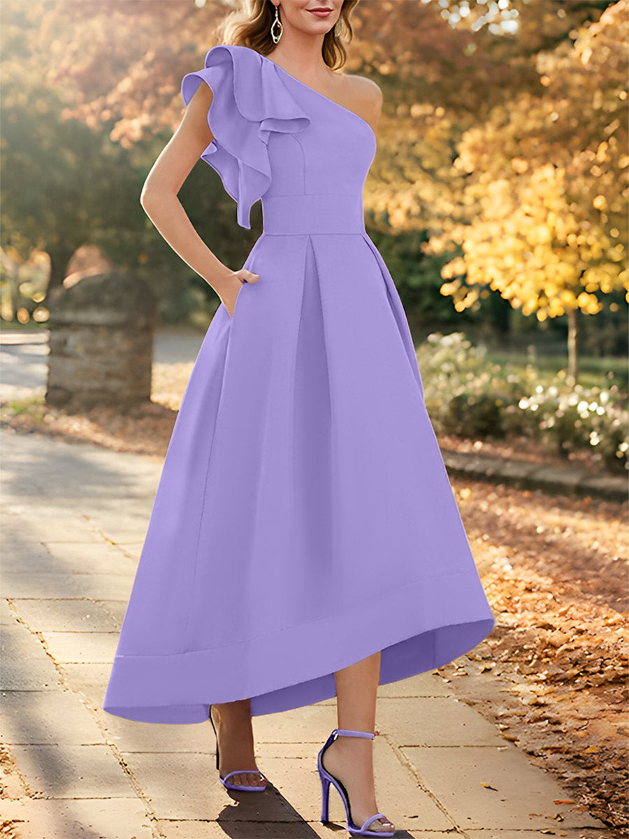 One-Shoulder Asymmetrical A-Line Princess Dress for the Mother of the Bride Sleeveless with Ruffles