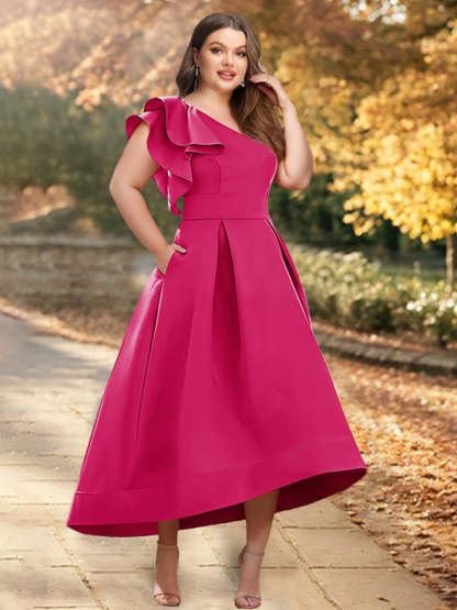 Asymmetrical One-Shoulder A-Line Plus Size Mother of the Bride Dress with Ruffles