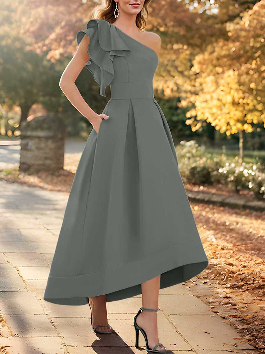 One-Shoulder Asymmetrical A-Line Princess Dress for the Mother of the Bride Sleeveless with Ruffles