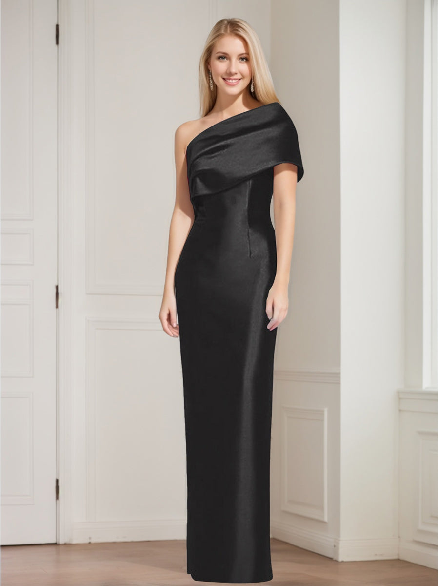 One-Shoulder Sleeveless Floor-Length Sheath/Column Mother of the Bride Dress with Bowknot