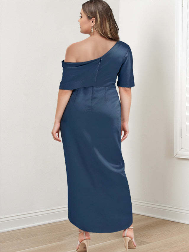 Asymmetrical One-Shoulder Ruffled Plus Size Mother of the Bride Sheath Dress