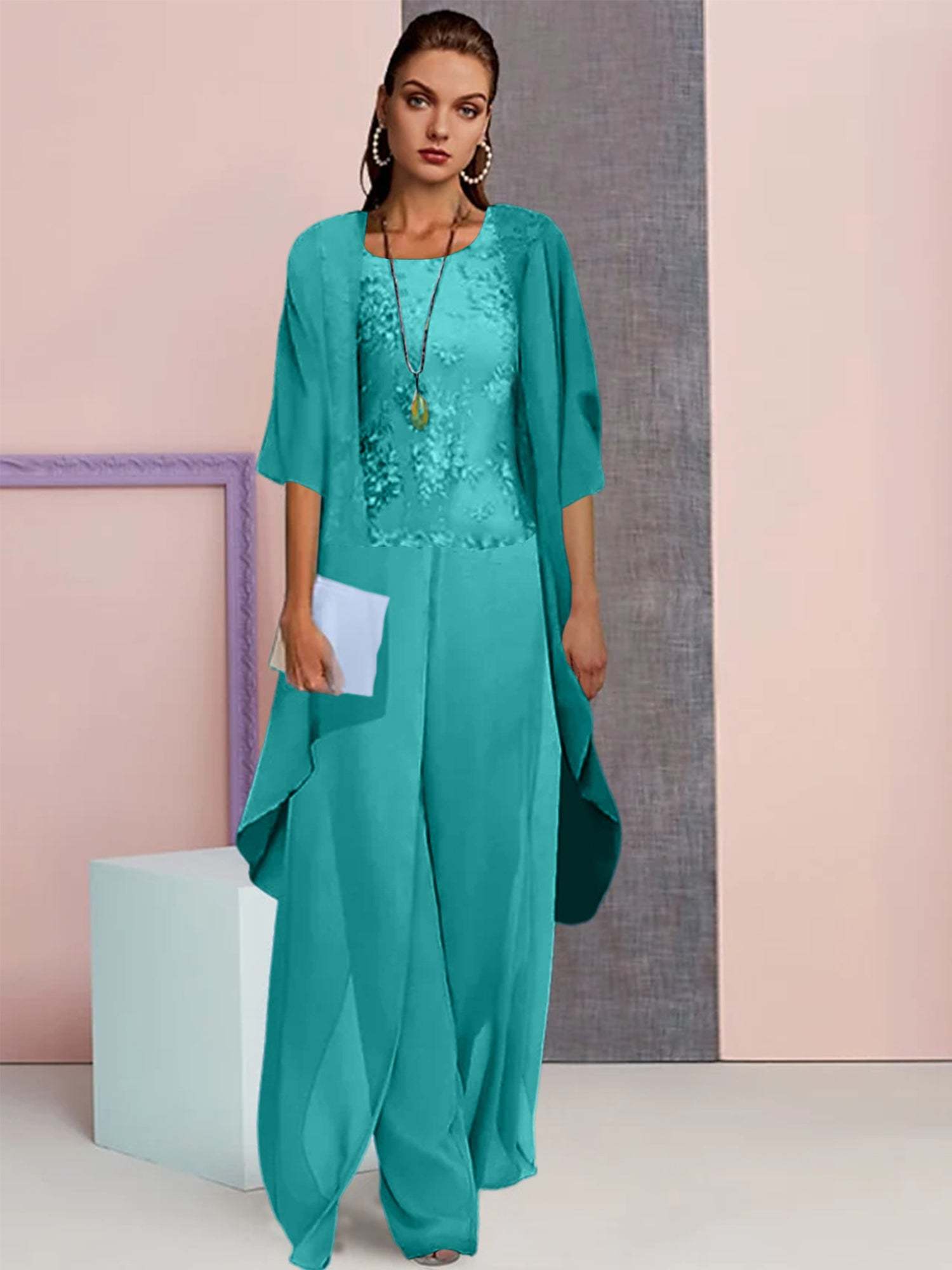 Elegant Mother of the Bride Jacket and Pantsuits in Chiffon