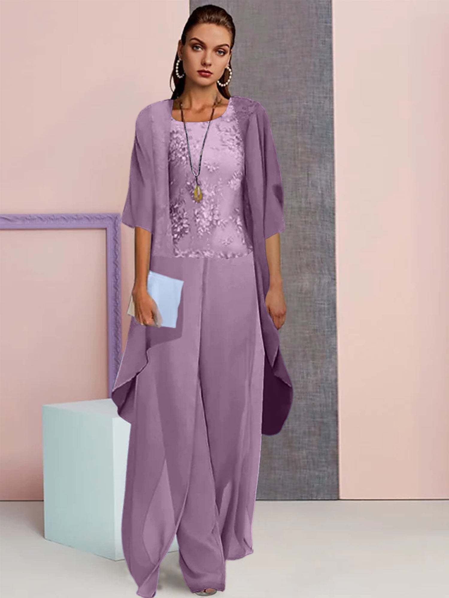 Elegant Mother of the Bride Jacket and Pantsuits in Chiffon