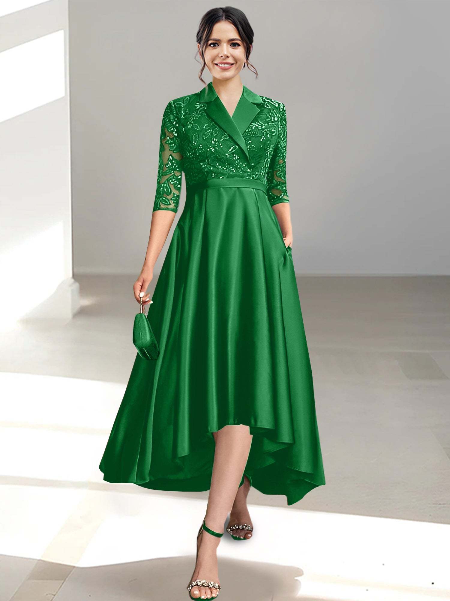 V-Neck Tea-Length Sheath/Column Dresses for the Mother of the Bride