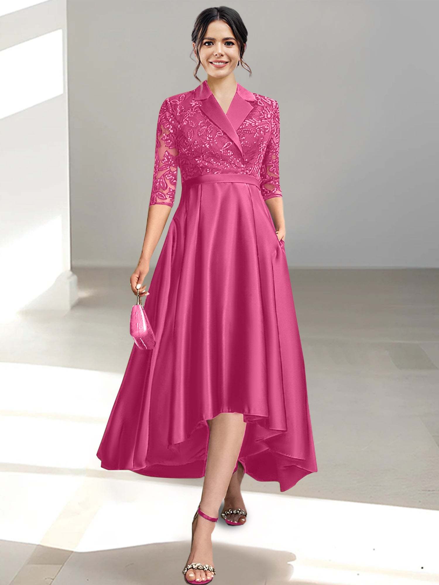 V-Neck Tea-Length Sheath/Column Dresses for the Mother of the Bride