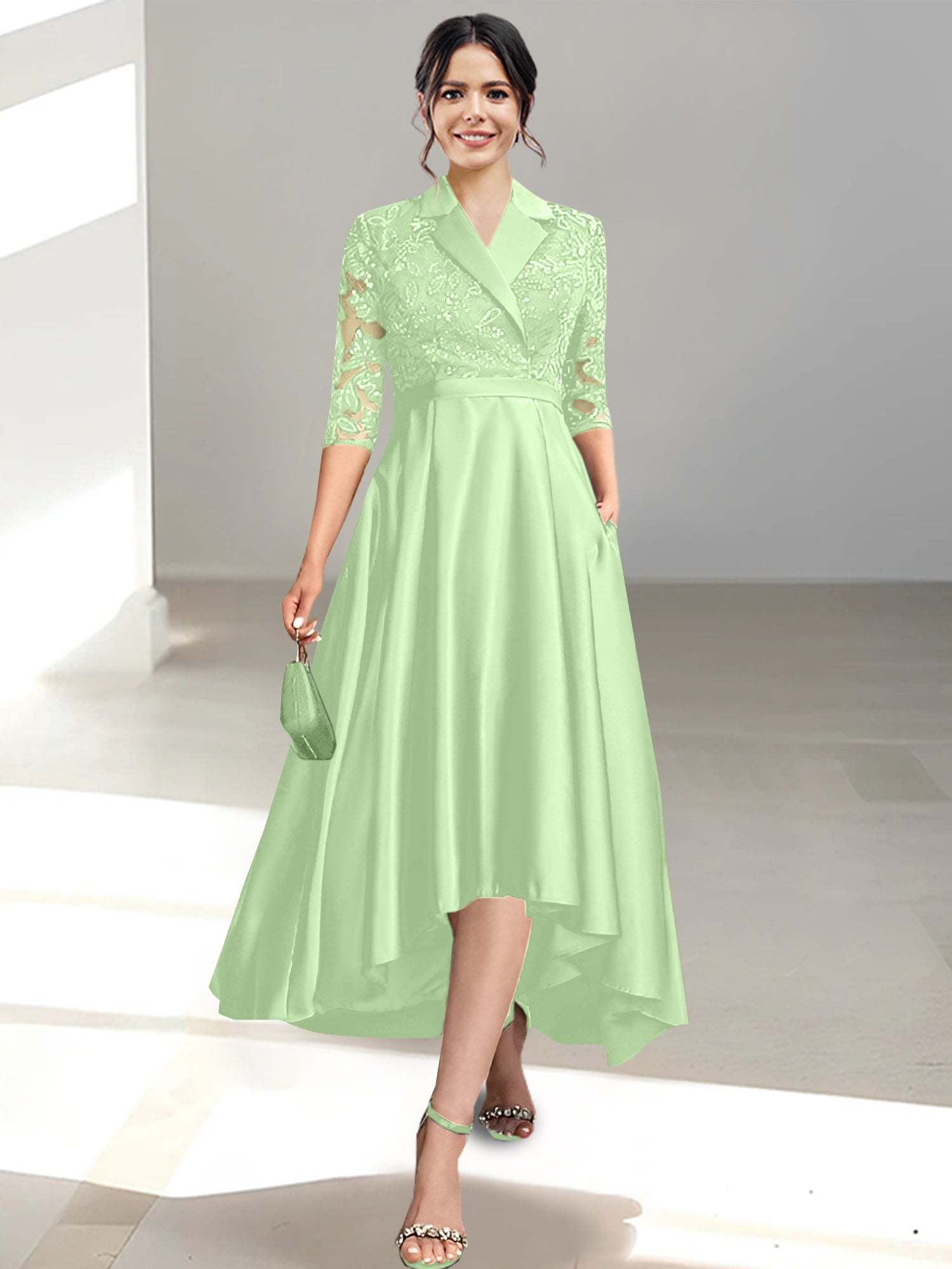 V-Neck Tea-Length Sheath/Column Dresses for the Mother of the Bride