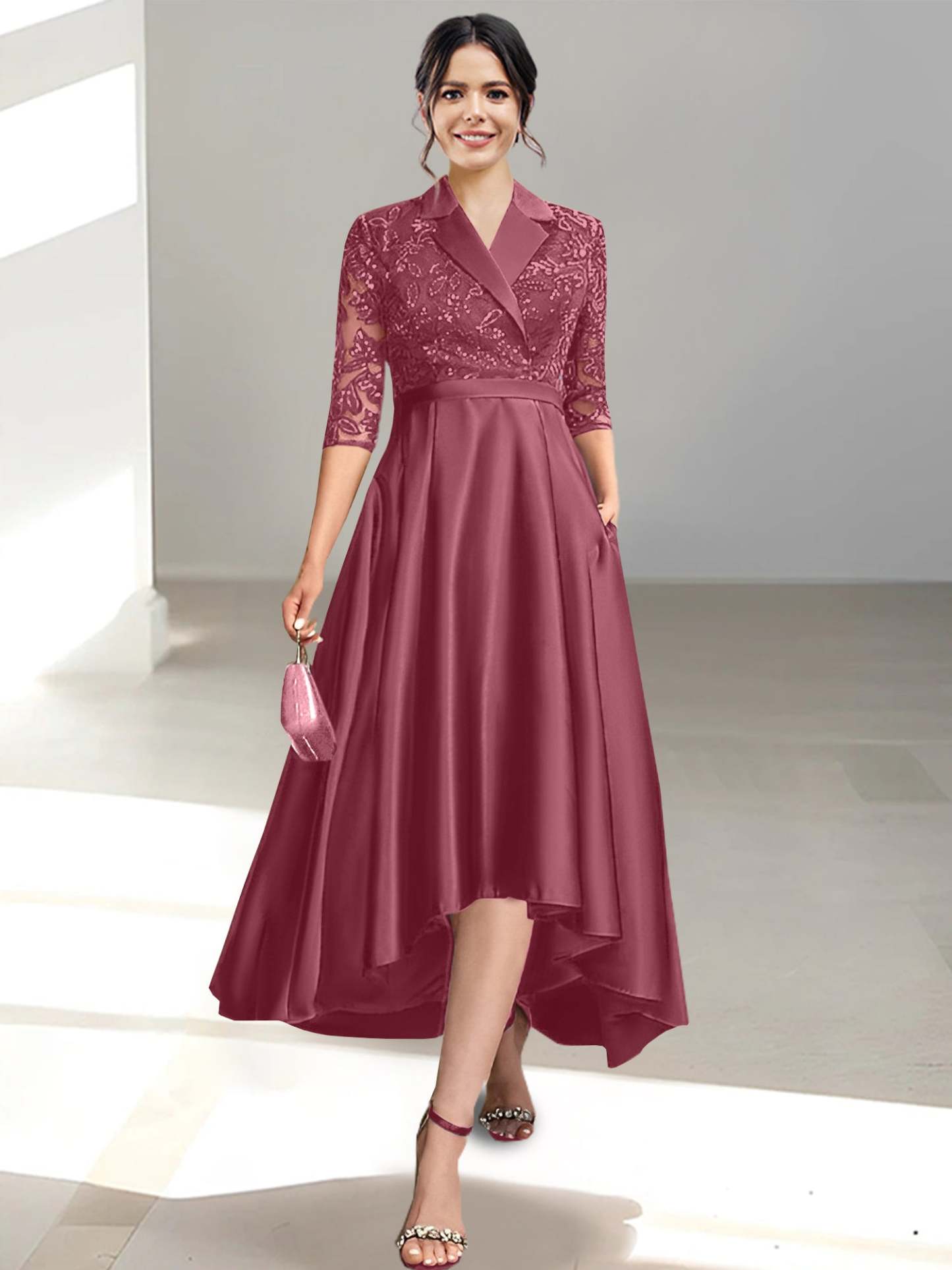 V-Neck Tea-Length Sheath/Column Dresses for the Mother of the Bride
