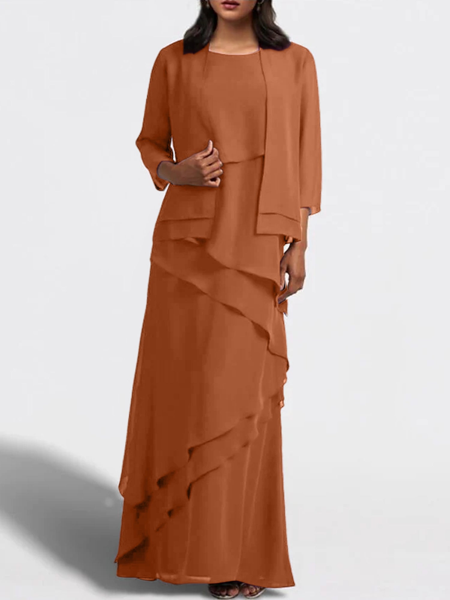 Floor-Length Mother of the Bride Sheath Dress with Matching Jacket
