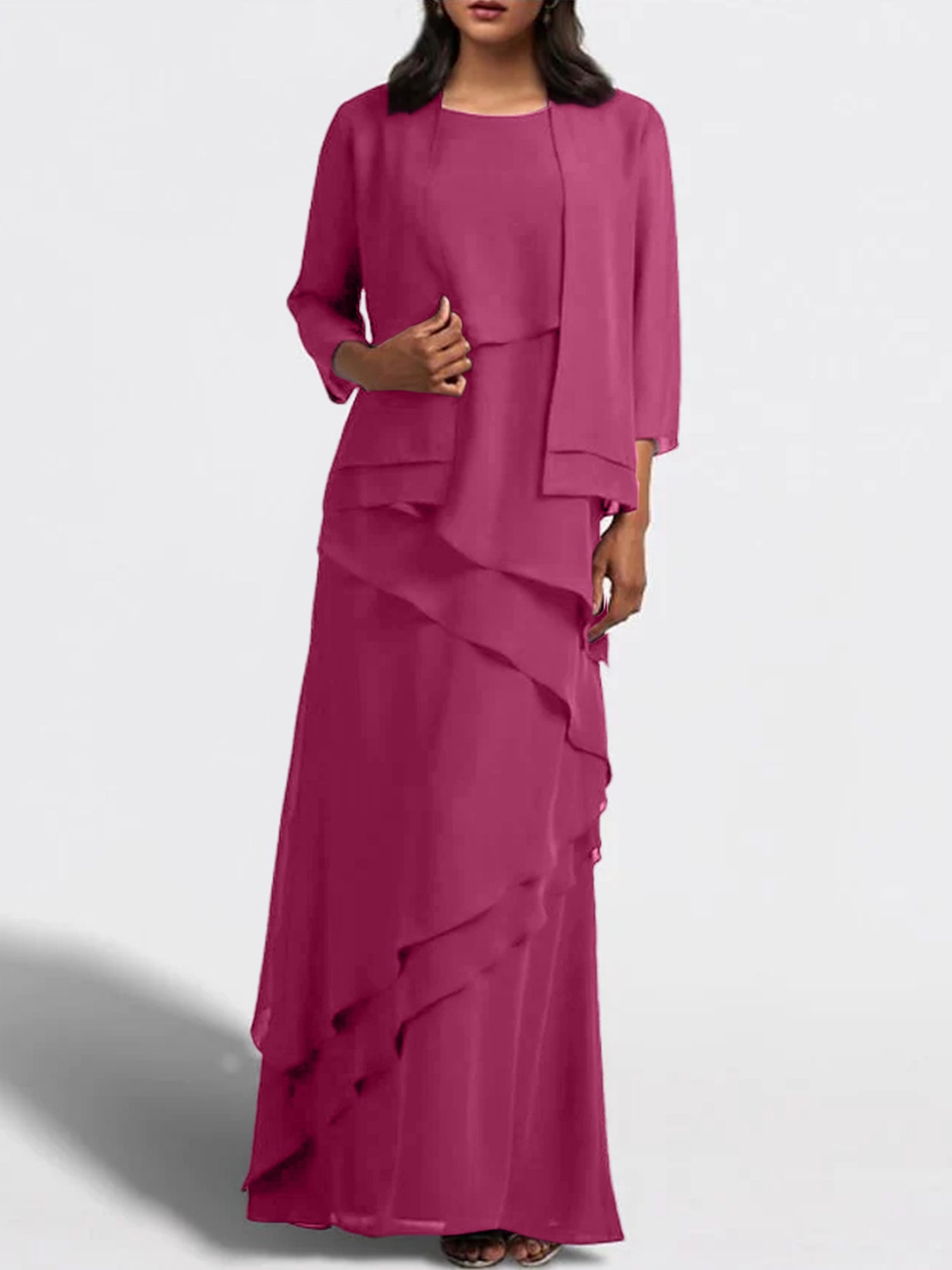 Floor-Length Mother of the Bride Sheath Dress with Matching Jacket