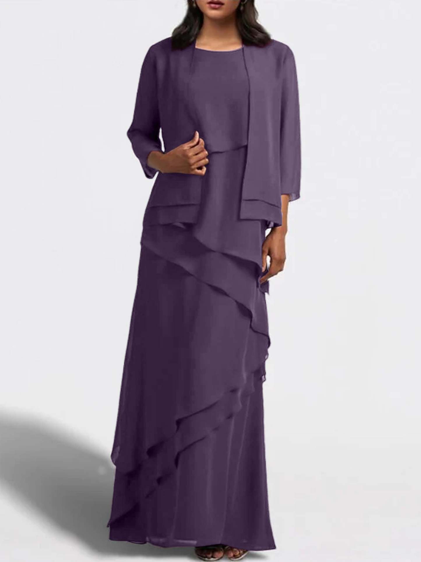 Floor-Length Mother of the Bride Sheath Dress with Matching Jacket