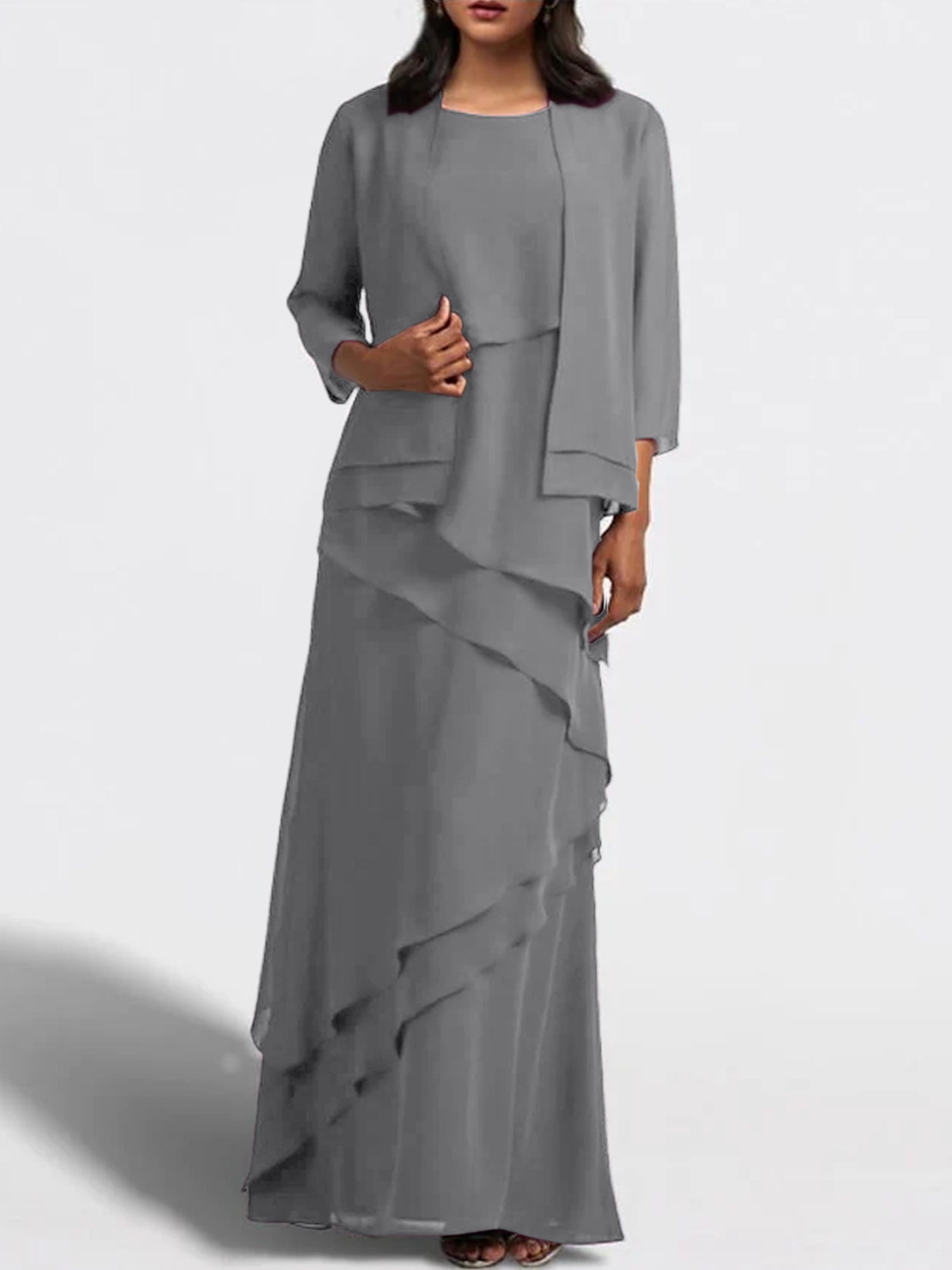Floor-Length Mother of the Bride Sheath Dress with Matching Jacket