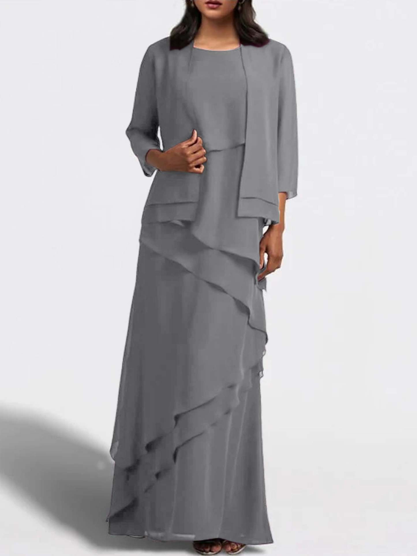 Floor-Length Mother of the Bride Sheath Dress with Matching Jacket