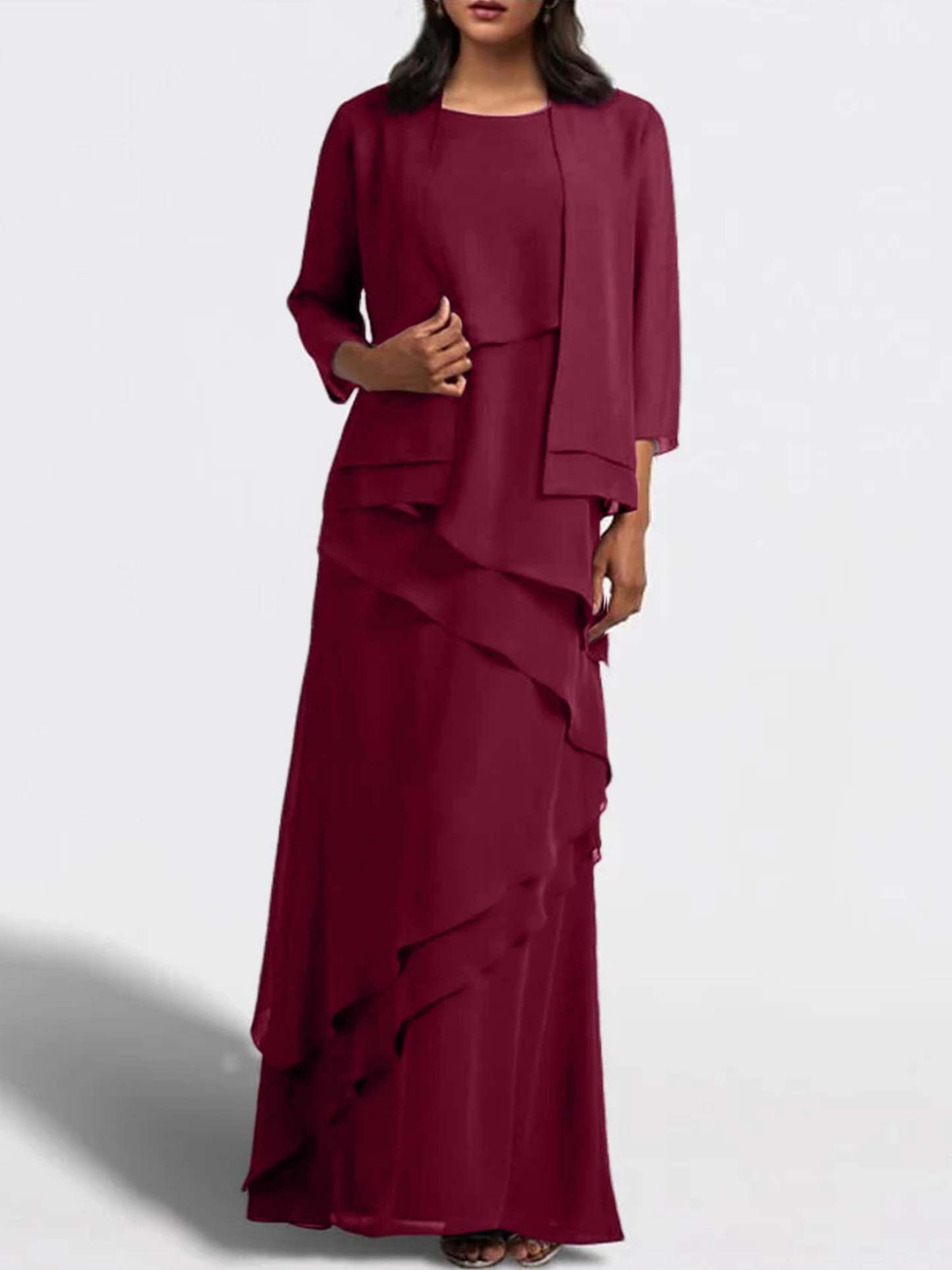 Floor-Length Mother of the Bride Sheath Dress with Matching Jacket