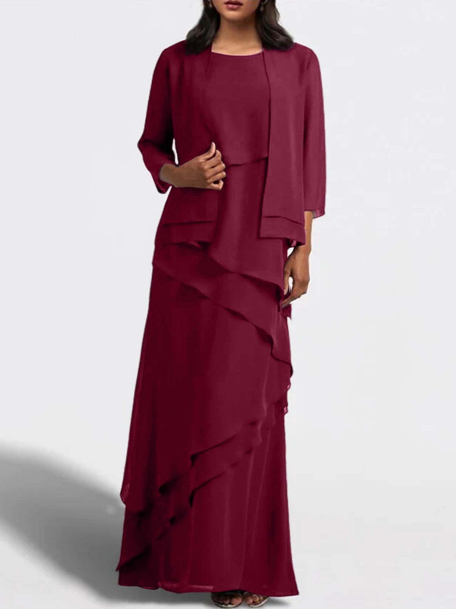 Floor-Length Mother of the Bride Sheath Dress with Matching Jacket
