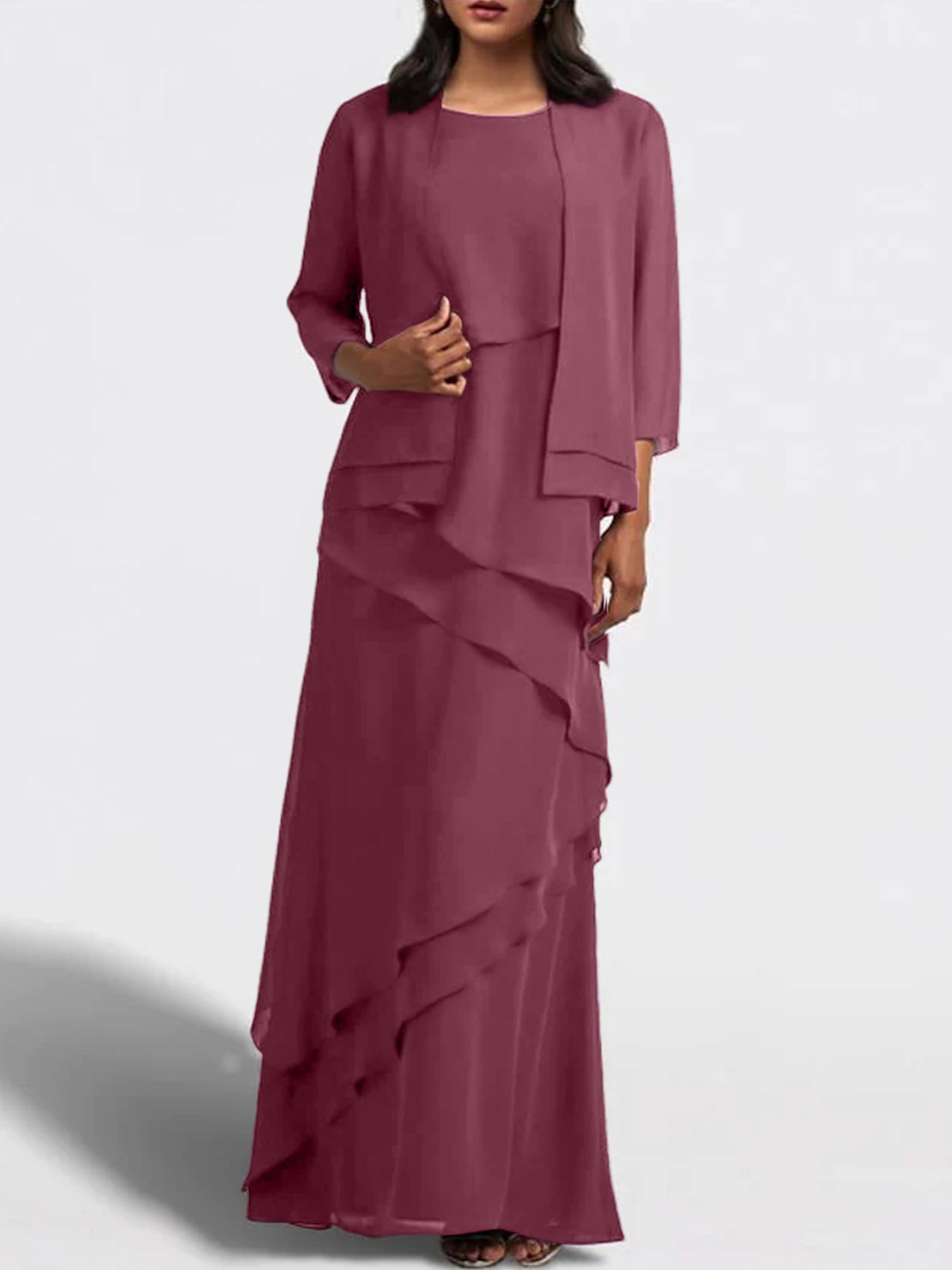 Floor-Length Mother of the Bride Sheath Dress with Matching Jacket