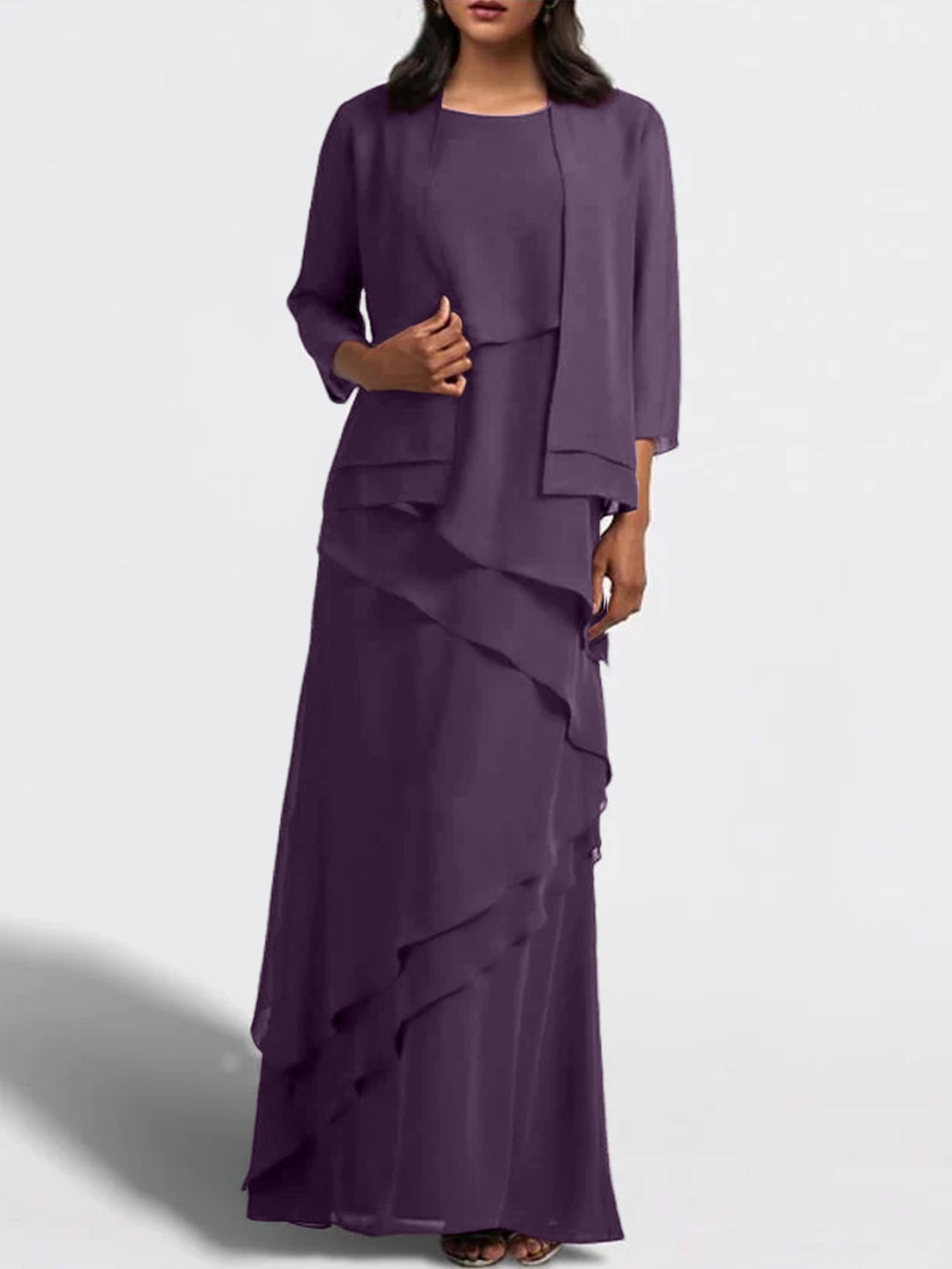 Floor-Length Mother of the Bride Sheath Dress with Matching Jacket