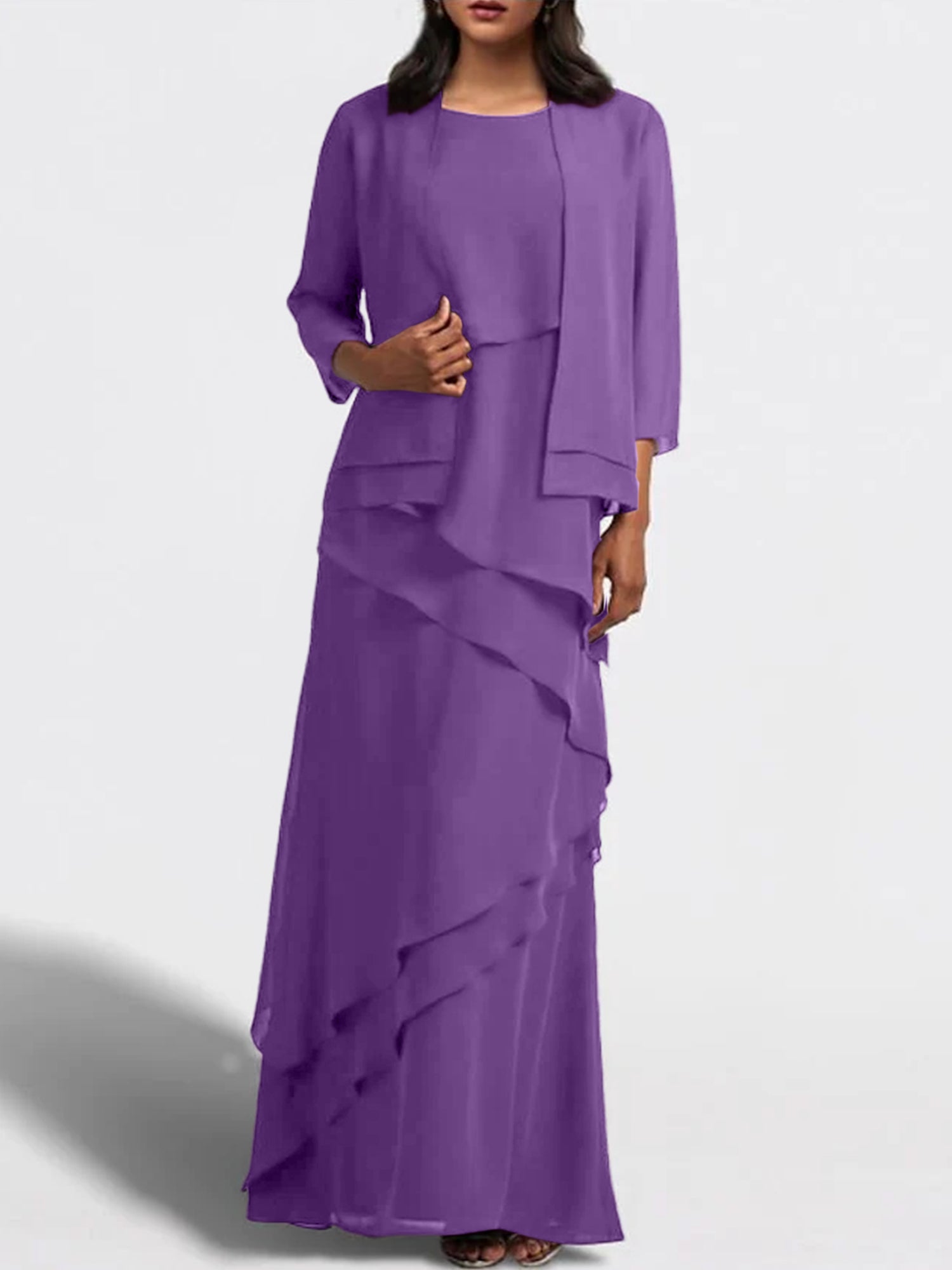 Floor-Length Mother of the Bride Sheath Dress with Matching Jacket
