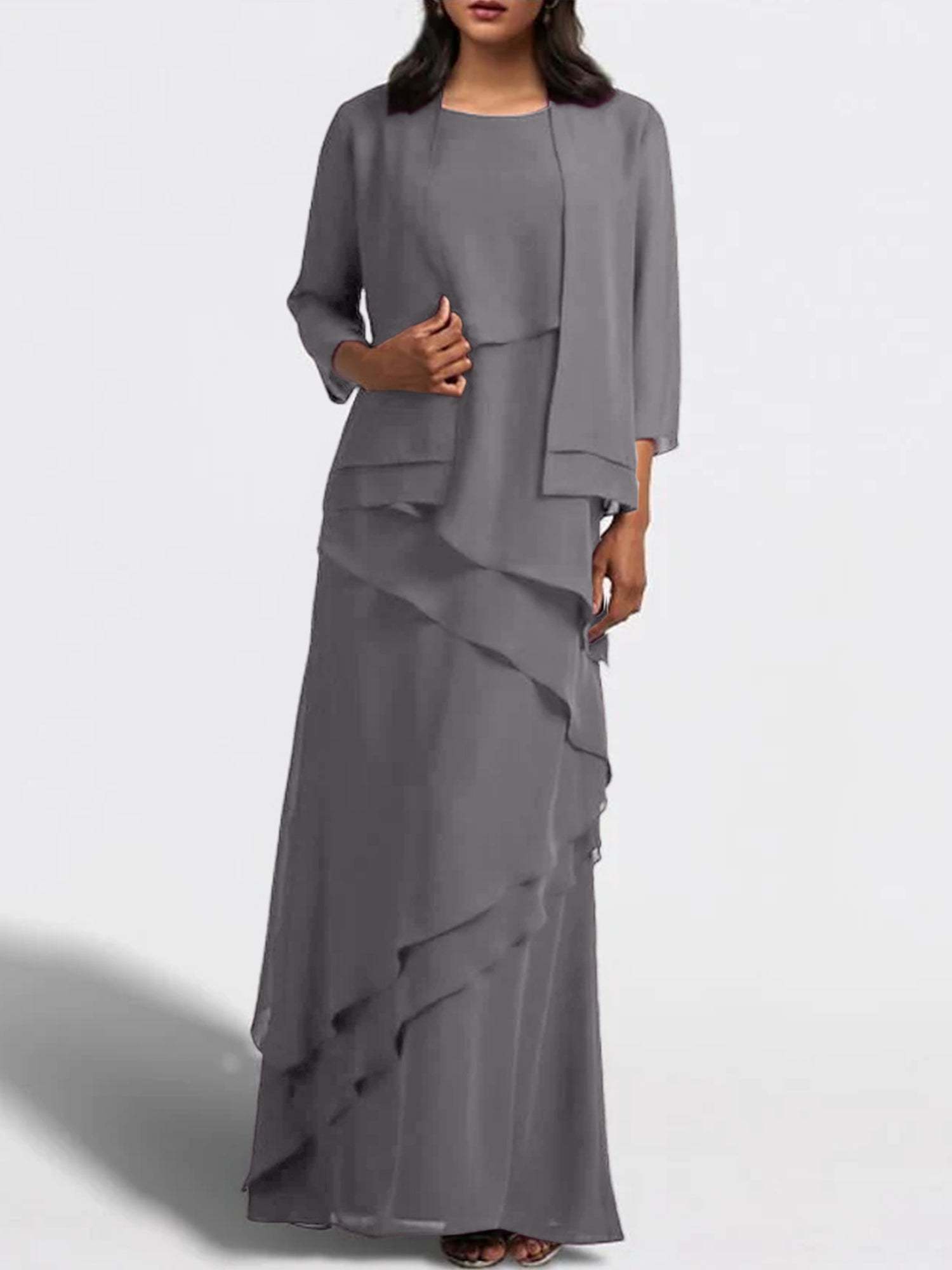 Floor-Length Mother of the Bride Sheath Dress with Matching Jacket