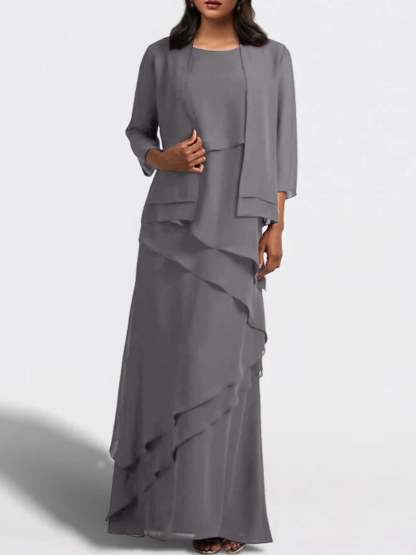 Floor-Length Mother of the Bride Sheath Dress with Matching Jacket