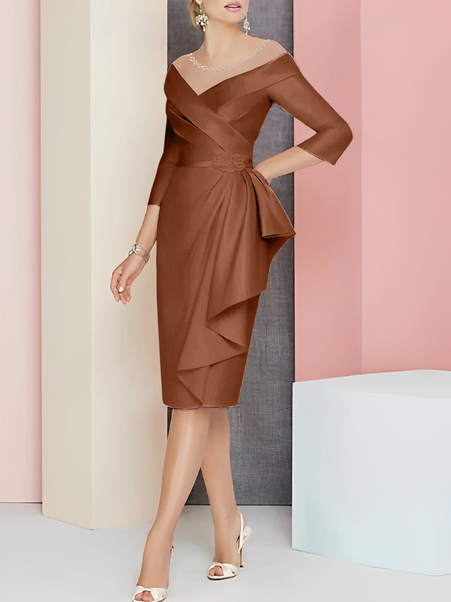 Elegant Knee-Length V-Neck Sheath/Column Mother of the Bride Dresses