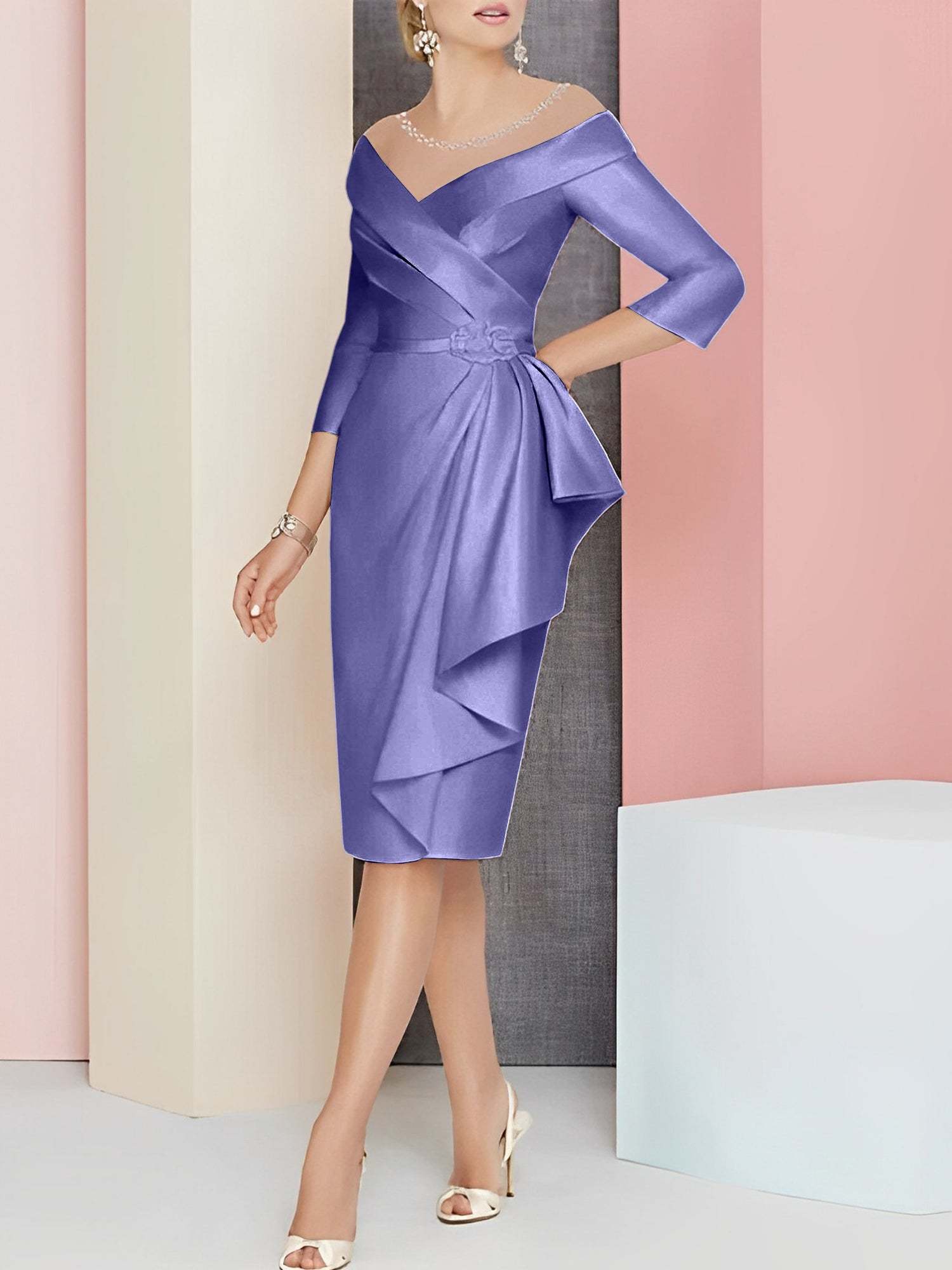Elegant Knee-Length V-Neck Sheath/Column Mother of the Bride Dresses