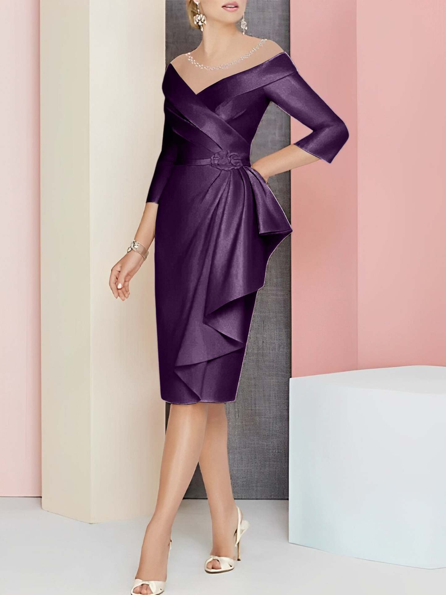 Elegant Knee-Length V-Neck Sheath/Column Mother of the Bride Dresses