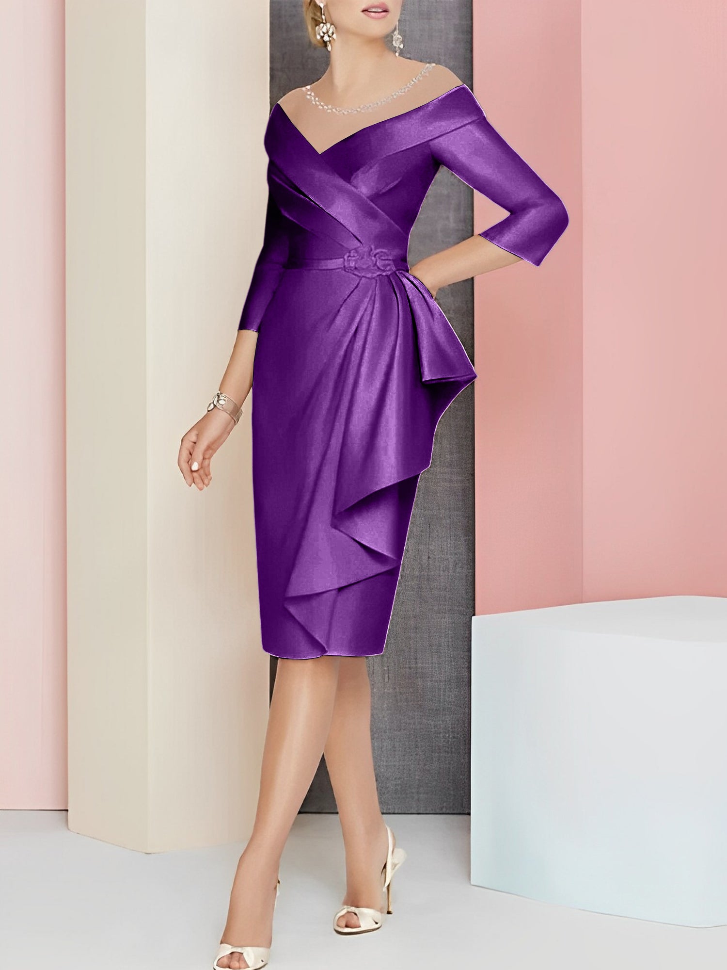 Elegant Knee-Length V-Neck Sheath/Column Mother of the Bride Dresses