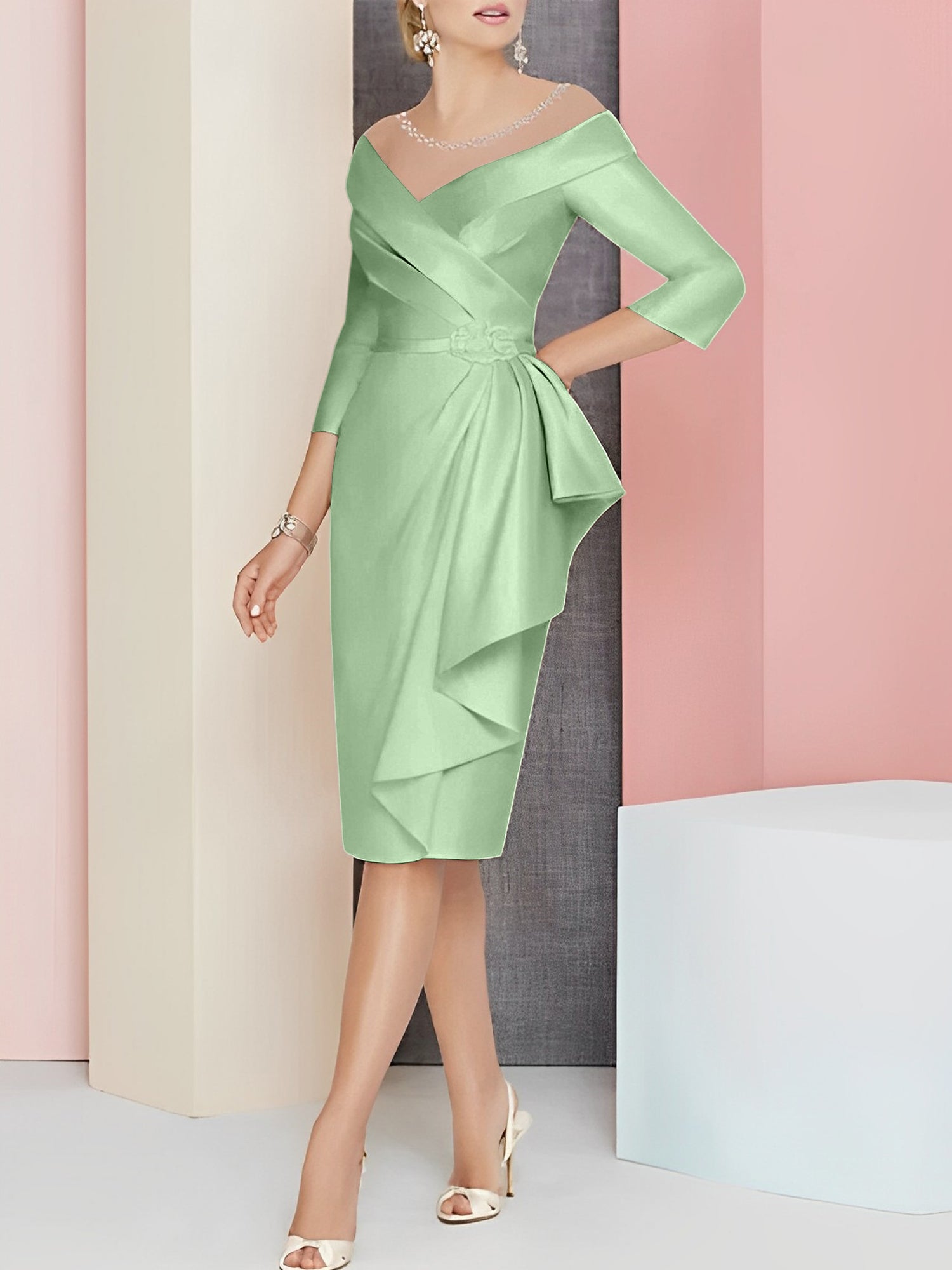 Elegant Knee-Length V-Neck Sheath/Column Mother of the Bride Dresses
