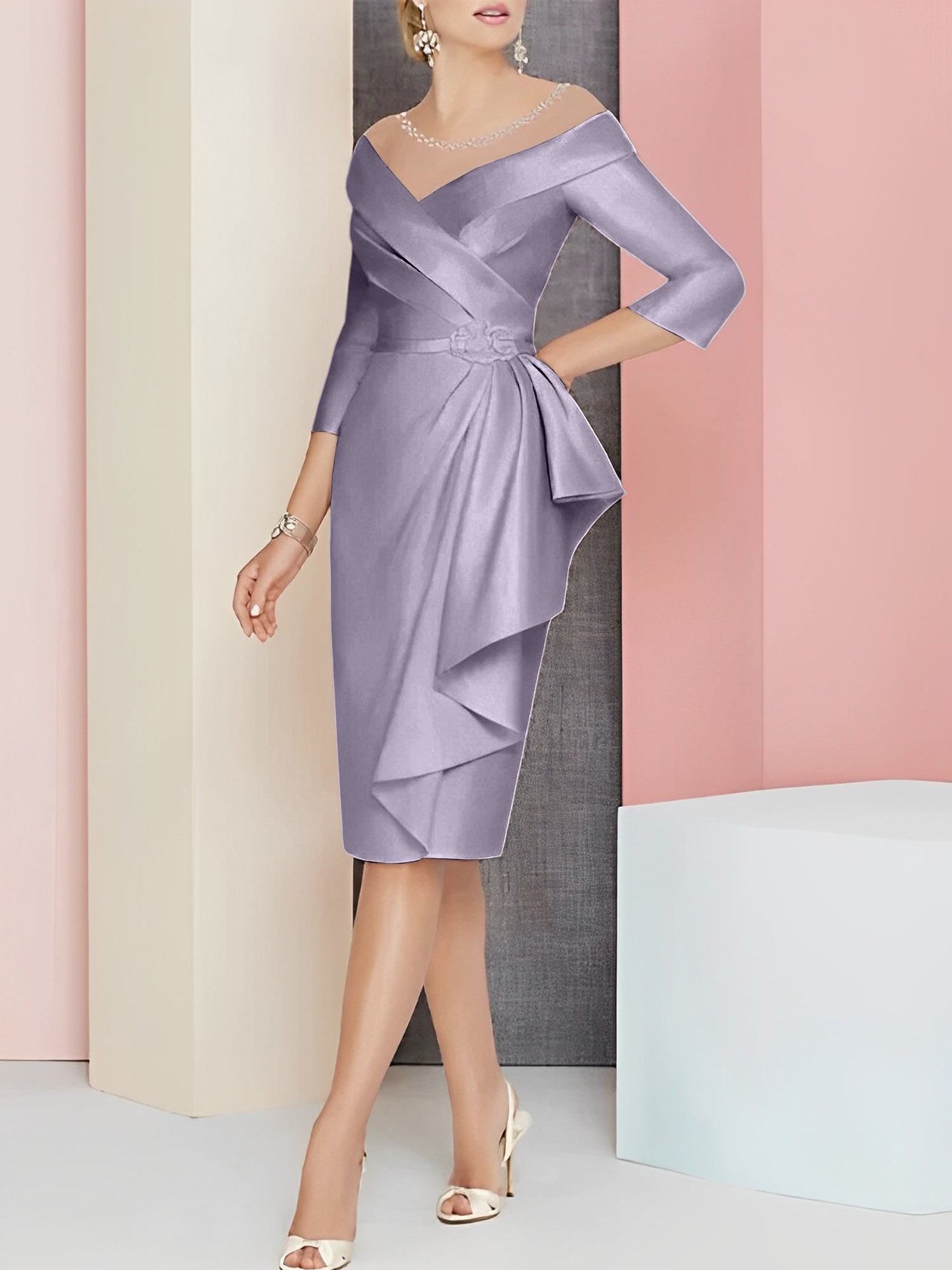Elegant Knee-Length V-Neck Sheath/Column Mother of the Bride Dresses