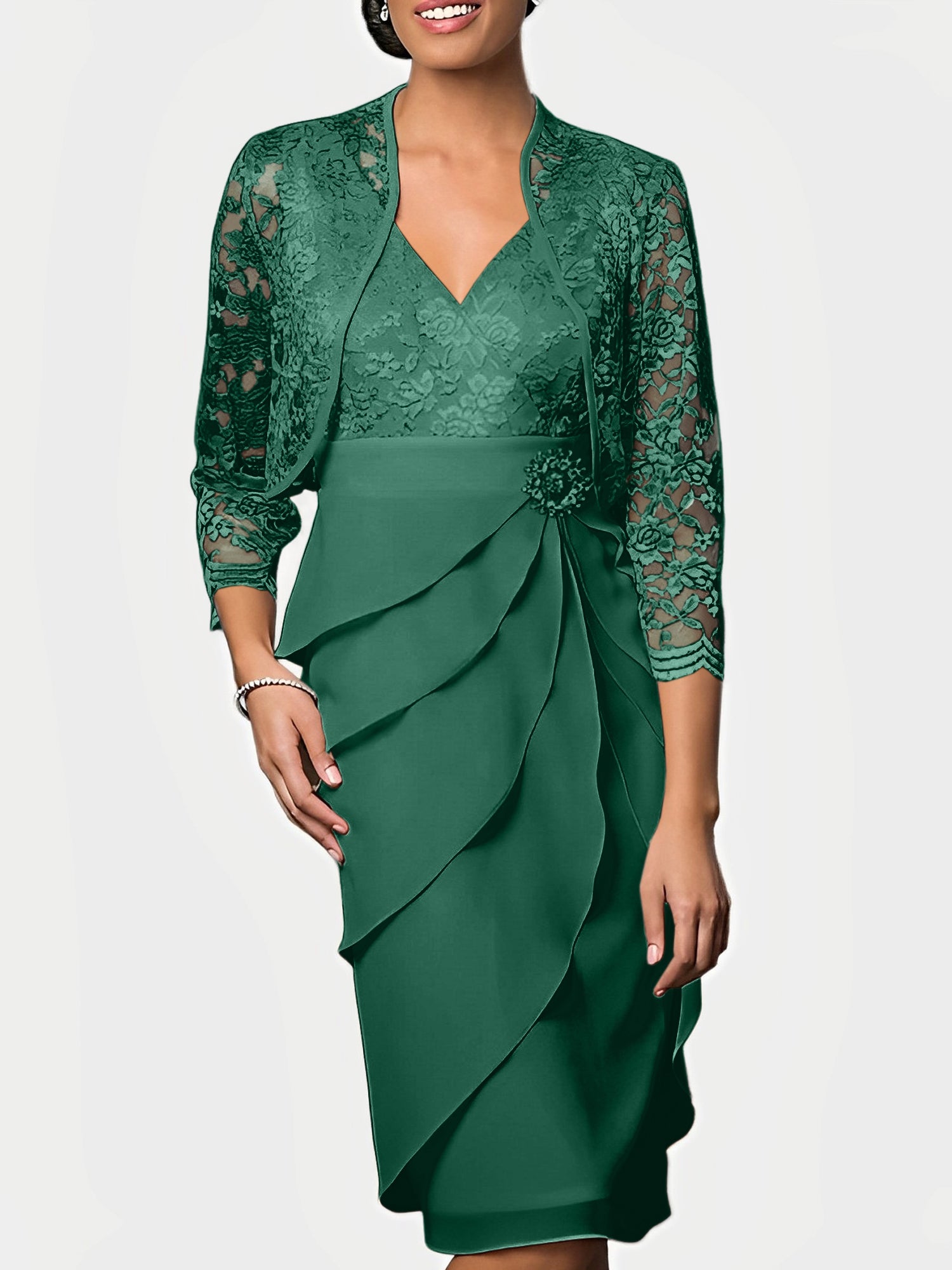 Knee-Length V-Neck Sheath Mother of the Bride Column Dresses