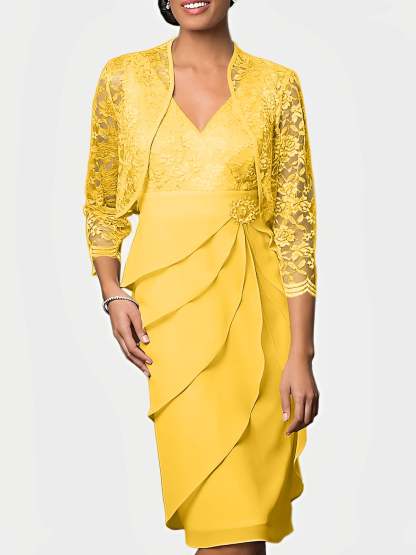 Knee-Length V-Neck Sheath Mother of the Bride Column Dresses