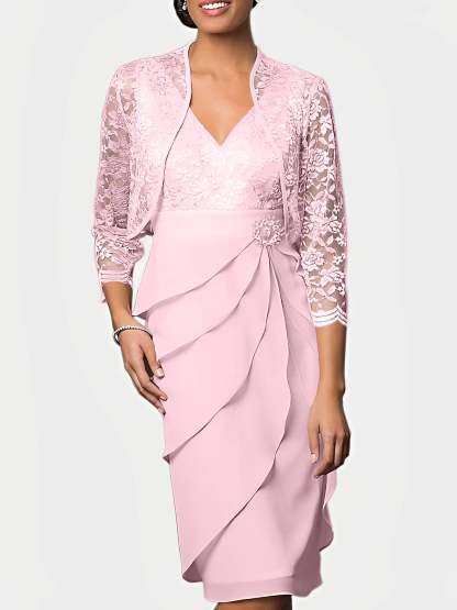 Knee-Length V-Neck Sheath Mother of the Bride Column Dresses