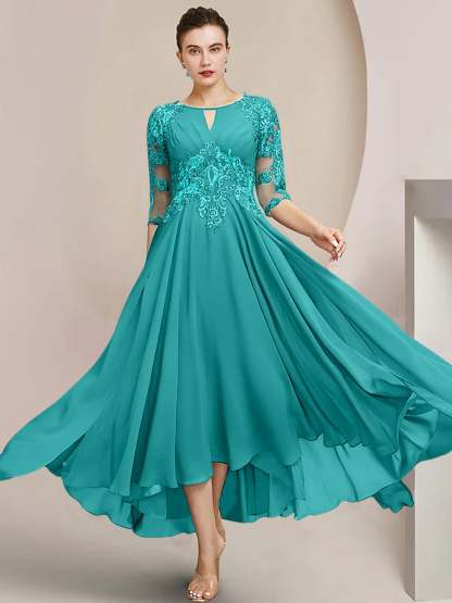 Scoop Neck Tea-Length A-Line Mother of the Bride Princess Dress