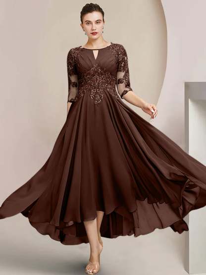 Scoop Neck Tea-Length A-Line Mother of the Bride Princess Dress