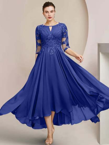Scoop Neck Tea-Length A-Line Mother of the Bride Princess Dress