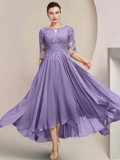 Scoop Neck Tea-Length A-Line Mother of the Bride Princess Dress