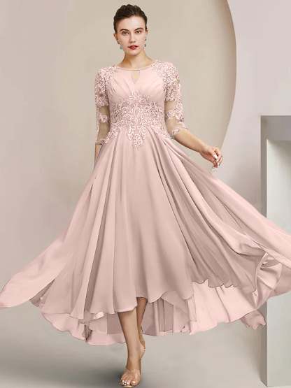Scoop Neck Tea-Length A-Line Mother of the Bride Princess Dress