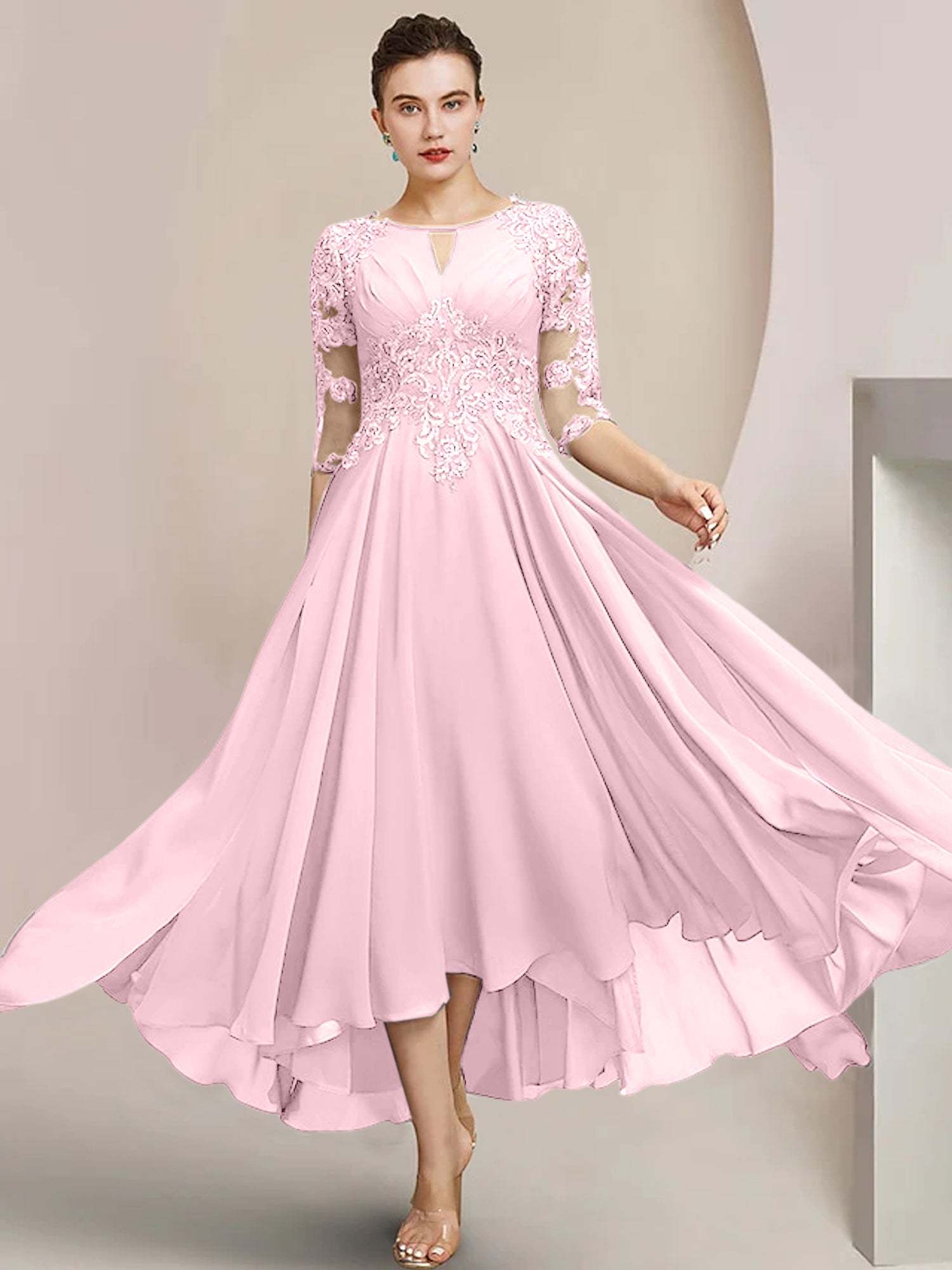 Scoop Neck Tea-Length A-Line Mother of the Bride Princess Dress