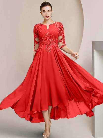 Scoop Neck Tea-Length A-Line Mother of the Bride Princess Dress
