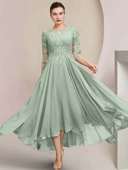 Scoop Neck Tea-Length A-Line Mother of the Bride Princess Dress