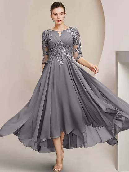 Scoop Neck Tea-Length A-Line Mother of the Bride Princess Dress