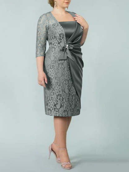 Square Neck Tea-Length Sheath/Column Dresses for the Mother of the Bride