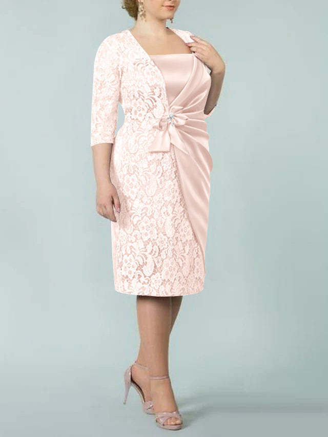 Square Neck Tea-Length Sheath/Column Dresses for the Mother of the Bride