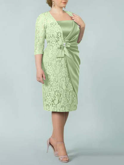 Square Neck Tea-Length Sheath/Column Dresses for the Mother of the Bride