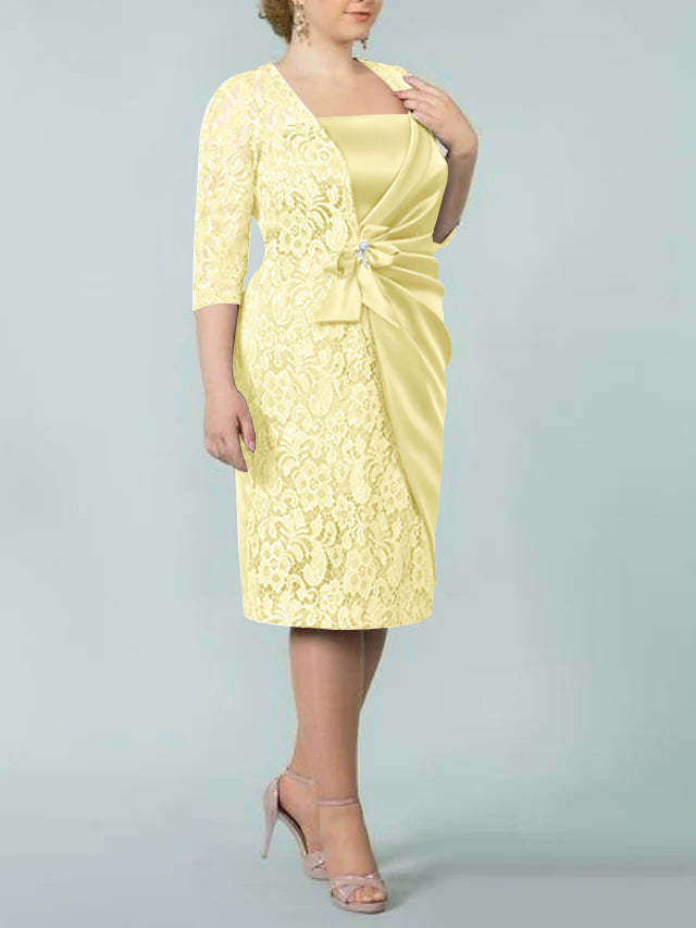 Square Neck Tea-Length Sheath/Column Dresses for the Mother of the Bride