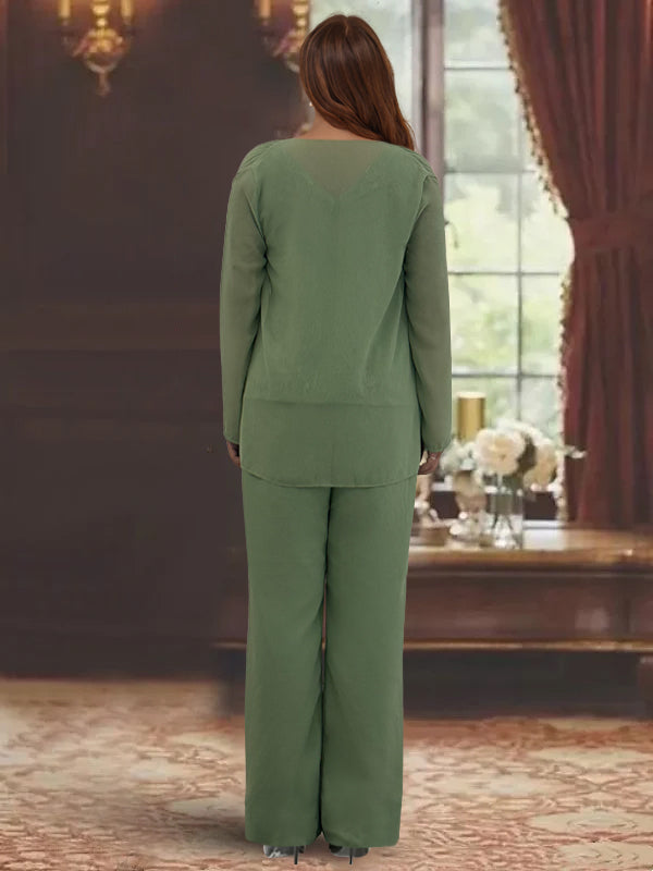 Plus Size Chiffon Pantsuits with Jacket for the Mother of the Bride