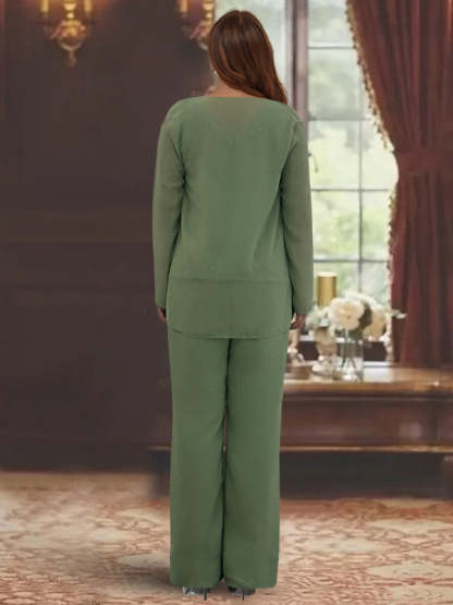 Plus Size Chiffon Pantsuits with Jacket for the Mother of the Bride
