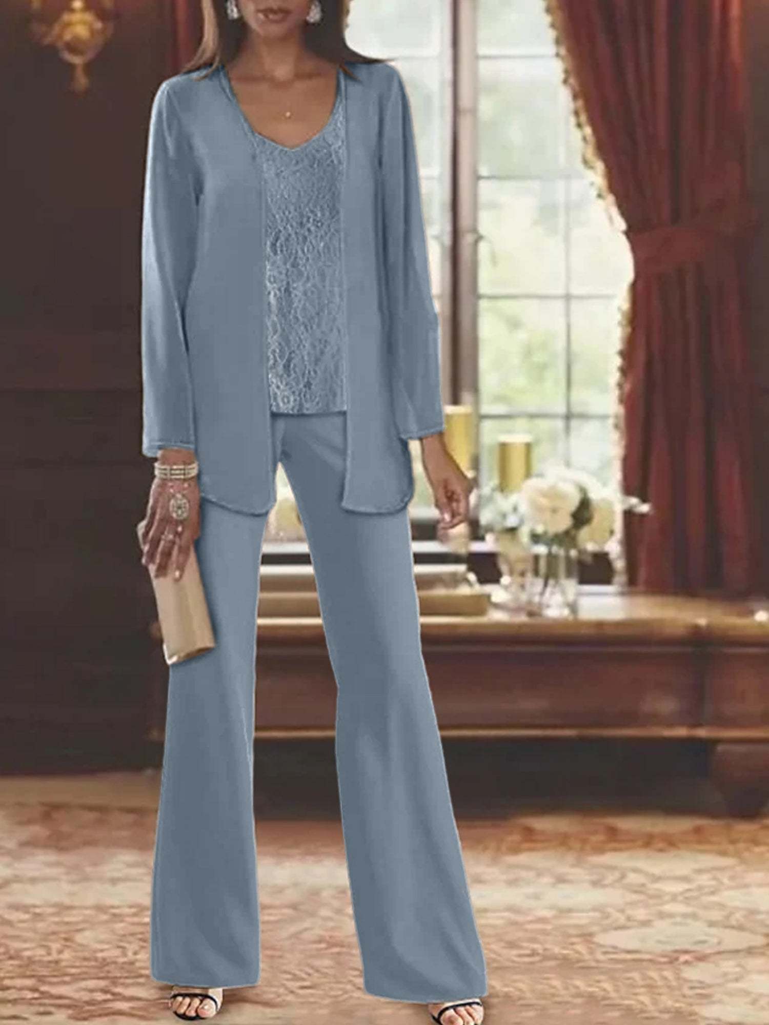 Elegant Mother of the Bride Pantsuits in Chiffon with Jacket