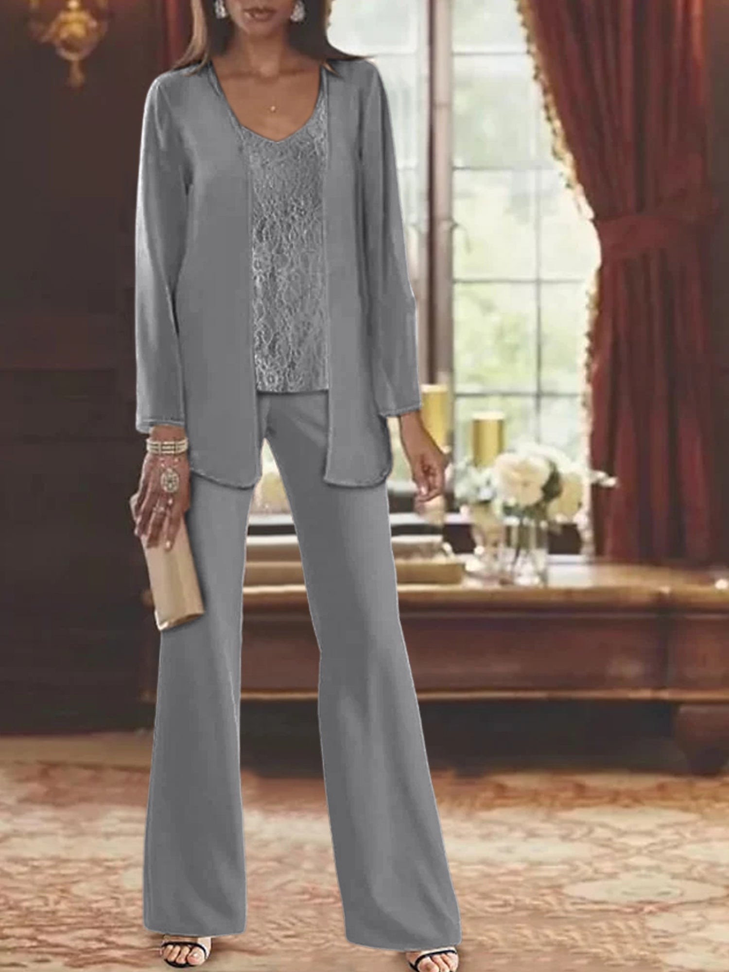 Elegant Mother of the Bride Pantsuits in Chiffon with Jacket