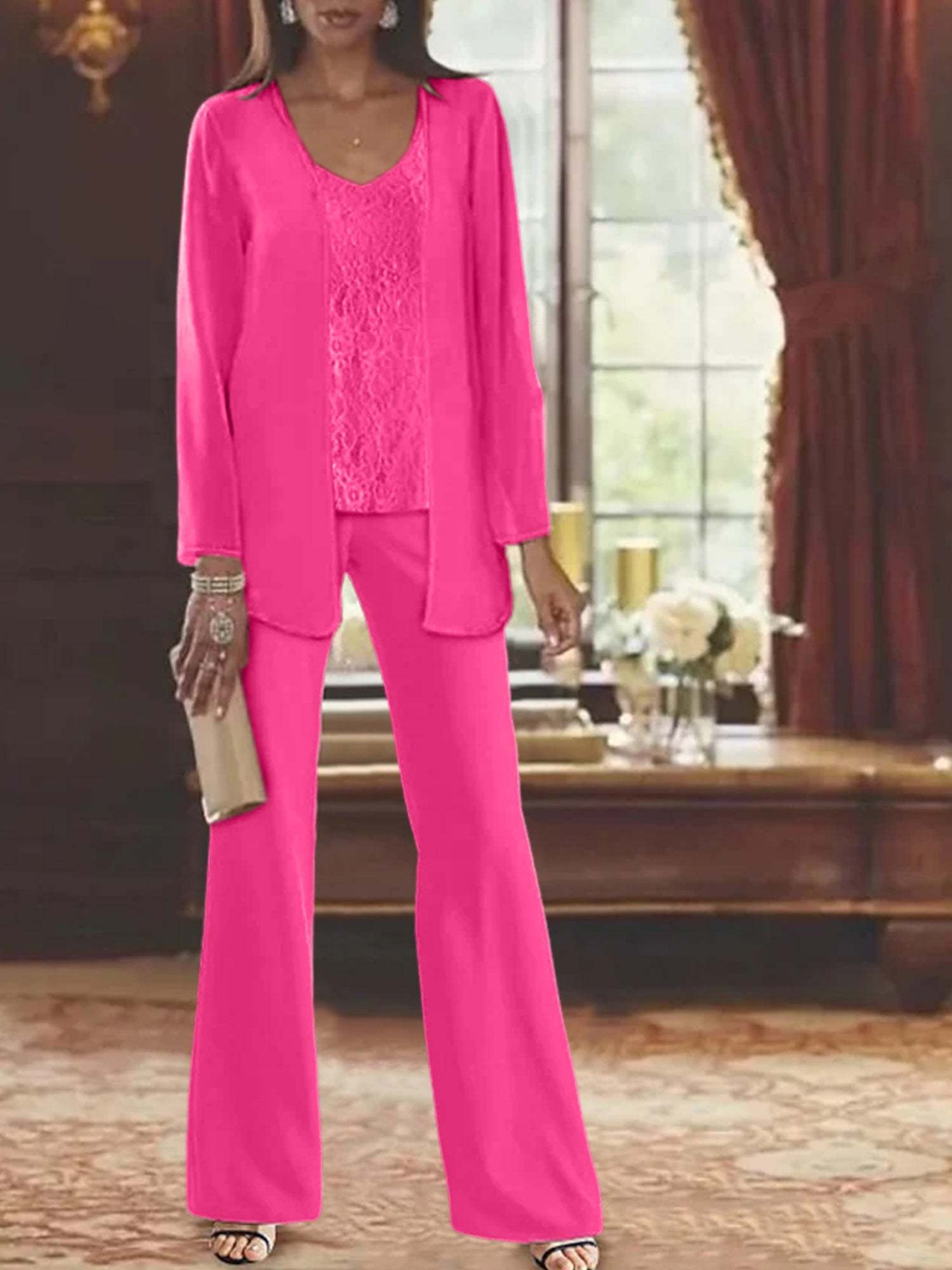 Elegant Mother of the Bride Pantsuits in Chiffon with Jacket